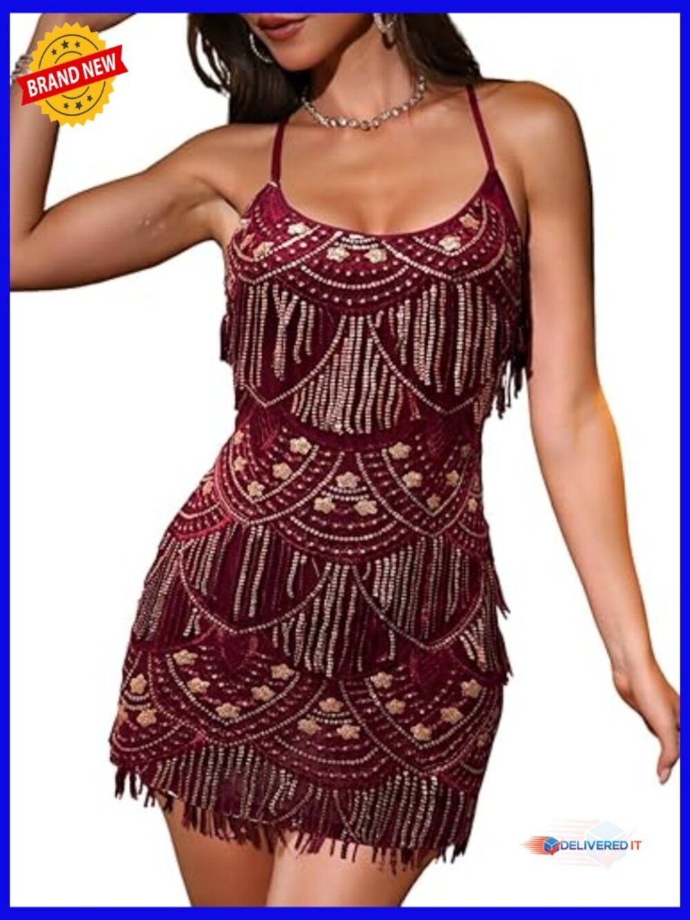 Sequin Fringe Mini Dress, Backless Bodycon for Cocktail Party Disco